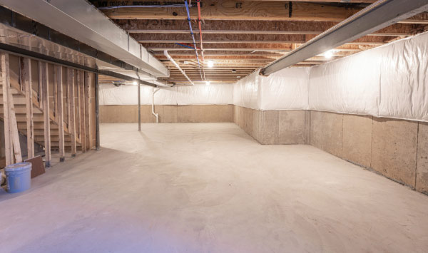 Home's newly build basement, ready for insulation.