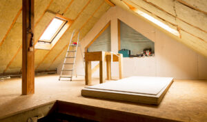 attic with fiberglass insulation