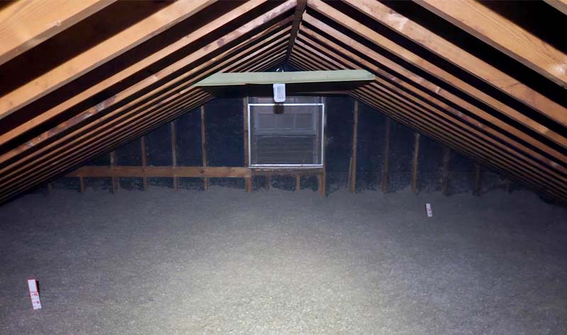 Upgraded attic filled with stabilized cellulose.